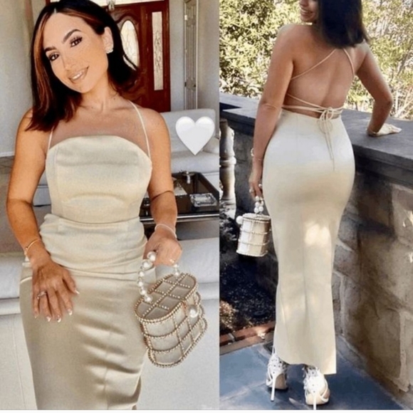 NWT Zara Satin Effect Cream Maxi Dress - Picture 8 of 14